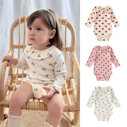 Autumn Arrival Baby Unisex Long Sleeves Casual Geometric Pattern Onesies with Ruffle Collar, MyKids-USA®, Bodysuits, MyKids-USA -  -  -  -  -  -  - 