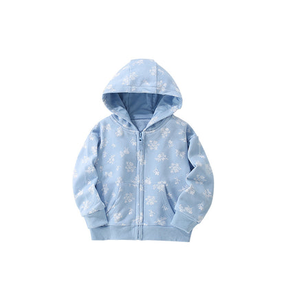 Arrival European and American Style Girls’ Hooded Zip-up Floral Pattern Coat with Long Sleeves, MyKids-USA®, Baby & Toddler Coats & Jackets, MyKids-USA - Size/Age - 100 (2-3Y) - Color - Blue -  -  - TR2509142227-A