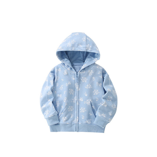 Arrival European and American Style Girls’ Hooded Zip-up Floral Pattern Coat with Long Sleeves, MyKids-USA®, Baby & Toddler Coats & Jackets, MyKids-USA - Size/Age - 100 (2-3Y) - Color - Blue -  -  - TR2509142227-A