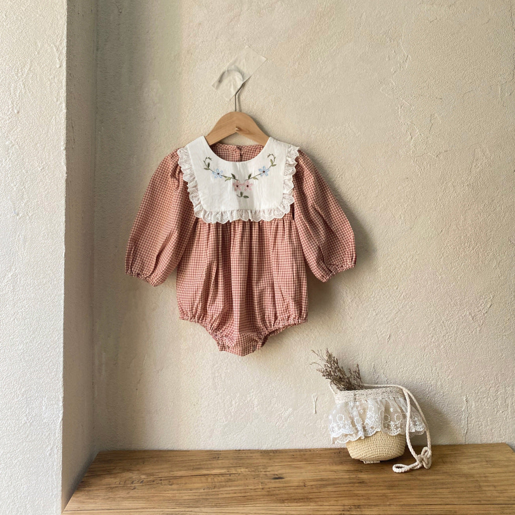 MyKids-USA® Autumn Arrival Lace Trim Color Patchwork Baby Kids Girls Princess Long Sleeves Plaid Bodysuit