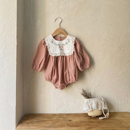 MyKids-USA® Autumn Arrival Lace Trim Color Patchwork Baby Kids Girls Princess Long Sleeves Plaid Bodysuit