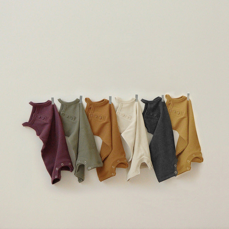 Summer Arrival Baby Sleeveless Plain Waffle Grid Rompers Bodysuits