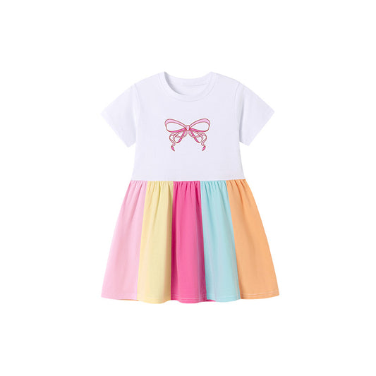 Summer Arrival Butterfly-bow Pattern Short Sleeves Color Patchwork Dress for Stylish Girls, MyKids-USA®, Baby & Toddler Dresses, MyKids-USA - Size/Age - 90 (12-24M) - Color - Colorful -  -  - TR2602021450-A.