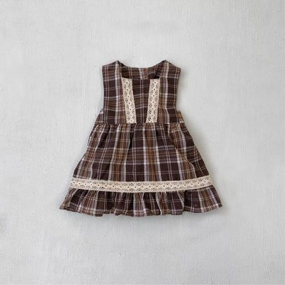 MyKids-USA® Spring and Autumn Baby Kids Girls Long Sleeves Embroidered Shirt and Sleeveless Plaid Dress Clothing Set