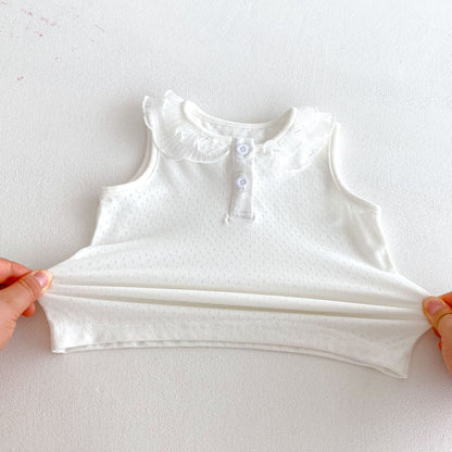 Summer Arrival Baby Girls Sleeveless Cute Hollow Out Vest with Lace Collar, MyKids-USA®, Baby & Toddler Tops, MyKids-USA -  -  -  -  -  -  - 