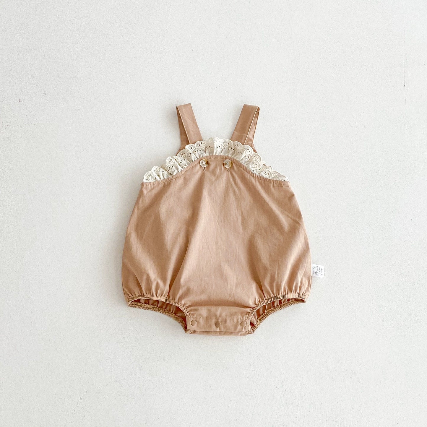 Summer Arrival Baby Girls Lace Decorated Sleeveless Khaki Strap Onesies, MyKids-USA®, Baby One-Pieces, MyKids-USA -  -  -  -  -  -  - 