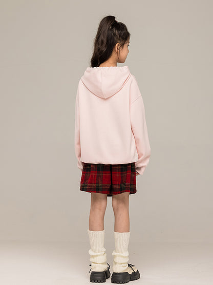 Arrival Autumn Kids Girls Long Sleeves Cartoon Embroidered Pattern Hoodie and Plaid Skirt Clothing Set