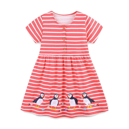 Summer Arrival Animals Cartoon Pattern Short Sleeves Striped Dress for Stylish Girls, MyKids-USA®, Baby & Toddler Dresses, MyKids-USA -  -  -  -  -  -  - 
