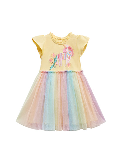 Arrival Summer Girls Unicorn Pattern Crew Neck Short Sleeves Tulle Patchwork Princess Dress, MyKids-USA®, Baby & Toddler Dresses, MyKids-USA -  -  -  -  -  -  - 