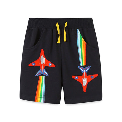 Summer Arrival Baby Kids Boys Cotton Casual Style Cartoon Planes Embroidered Pattern Shorts, MyKids-USA®, Shorts, MyKids-USA - Size/Age - 90 (12-24M) - Color - Black -  -  - TR2506161652-A