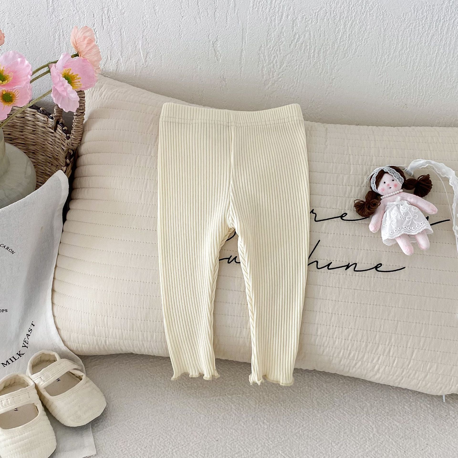 Autumn Arrival Elastic Baby Kids Girls Solid Color Striped Pattern Pants, MyKids-USA®, Trousers, MyKids-USA - Size/Age - 66 (3-6M) - Color - Beige -  -  - TR2509132356-A