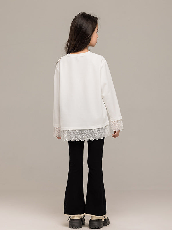 Arrival Autumn Kids Girls Long Sleeves Letters Pattern Top and Black Flared Pants Sets