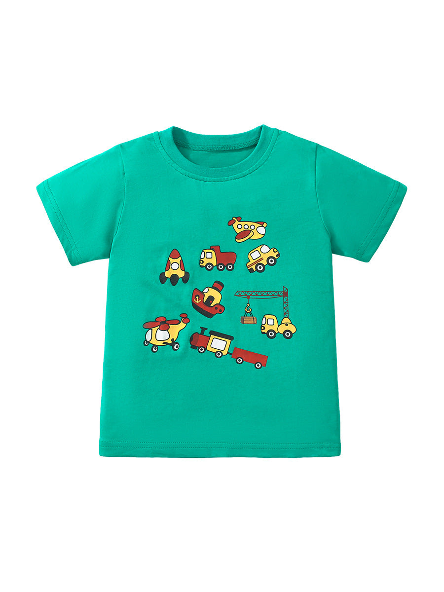 Boys’ Vehicles Print T-Shirt In European And American Style For Summer