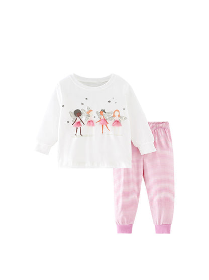 Arrival Autumn Baby Kids Girls Long Sleeves Cartoon Pattern Sweatshirt and Striped Pants Clothing Set