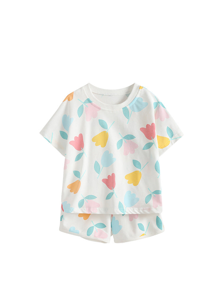 Arrival Summer Baby Kids Girls Short Sleeves Flowers Pattern Top and Shorts Clothing Set