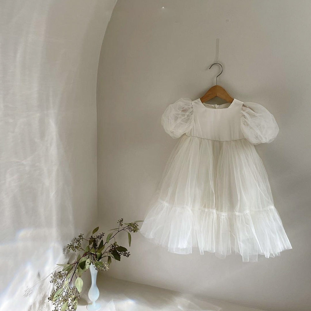 Summer Arrival Baby Girls Short Sleeves Tulle Patchwork Dress