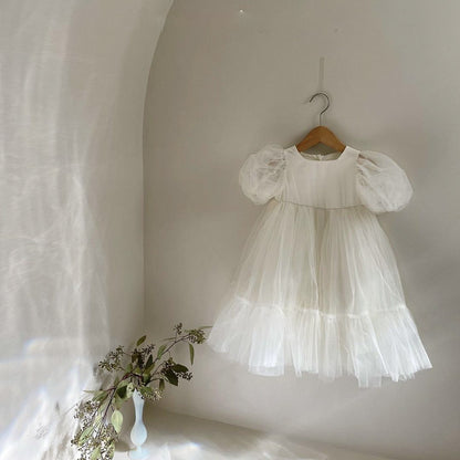 Summer Arrival Baby Girls Short Sleeves Tulle Patchwork Dress