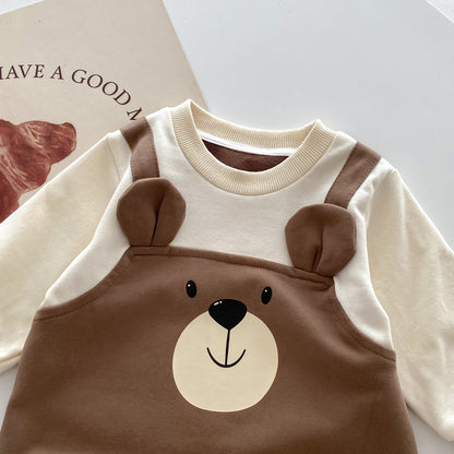 Autumn Arrival Baby Unisex Long Sleeves Teddy Bear Pattern Color Patchwork Rompers, MyKids-USA®, Baby One-Pieces, MyKids-USA -  -  -  -  -  -  - 
