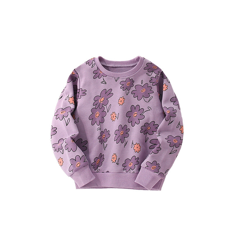 Autumn and Spring Arrival Floral Pattern Long Sleeves Crew Neck Pullover for Stylish Girls, MyKids-USA®, Sweaters, MyKids-USA - Size/Age - 100 (2-3Y) - Color - Purple -  -  - TR2509152209-A