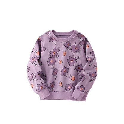 Autumn and Spring Arrival Floral Pattern Long Sleeves Crew Neck Pullover for Stylish Girls, MyKids-USA®, Sweaters, MyKids-USA - Size/Age - 100 (2-3Y) - Color - Purple -  -  - TR2509152209-A
