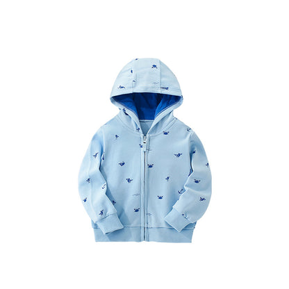Boys’ Outerwear: Hooded Zip-up Animals Pattern Coat with Long Sleeves, MyKids-USA®, Baby & Toddler Outerwear, MyKids-USA - Size/Age - 100 (2-3Y) - Color - Light Blue -  -  - TR2509102330-A