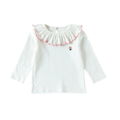 Autumn Arrival Baby Girls Flowers Pattern Lace Trim Long Sleeves Single Breasted Top, MyKids-USA®, Shirts, MyKids-USA - Size/Age - 80 (9-12M) - Color - Beige -  -  - TR2509182238-A