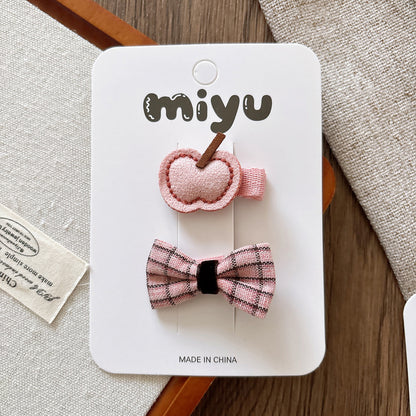 Collection of 2 Hair Clips – Adorable Small Fabric Bow Hair Clips and Leather Cartoon Accessories, MyKids-USA®, Hair Pins, Claws & Clips, MyKids-USA - Size/Age - Average Size (0-12Y） - Color - Pink -  -  - TR2603171030-D.