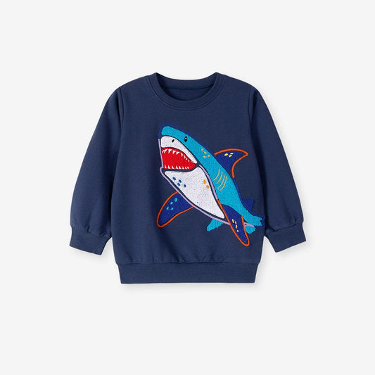 Autumn Arrival Kids Boys Shark Cartoon Pattern Crew Neck Long Sleeves Top Sweatshirt, MyKids-USA®, Sweatshirts, MyKids-USA - Size/Age - 90 (12-24M) - Color - Navy Blue (Dark Blue) -  -  - TR2507252022-A