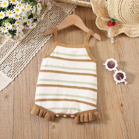 Summer Arrival Baby Girls Cute Thin Striped Pattern Sleeveless Strap Onesies, MyKids-USA®, Baby One-Pieces, MyKids-USA - Size/Age - 66 (3-6M) - Color - Brown -  -  - TR2506171653-A