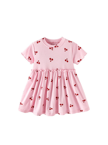 Summer Baby Kids Girls Short Sleeves Cherry Pattern Dress