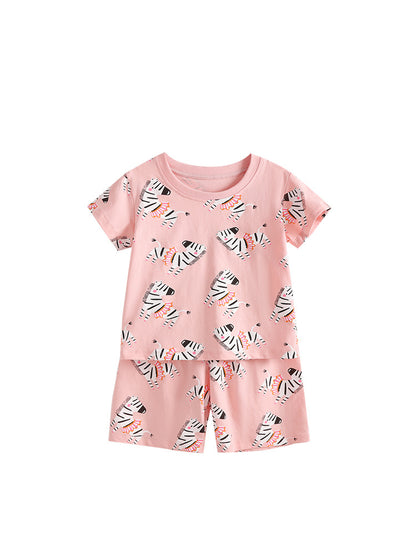 Arrival Summer Baby Kids Girls Short Sleeves Animals Cartoon Pattern Top and Shorts Clothing Set