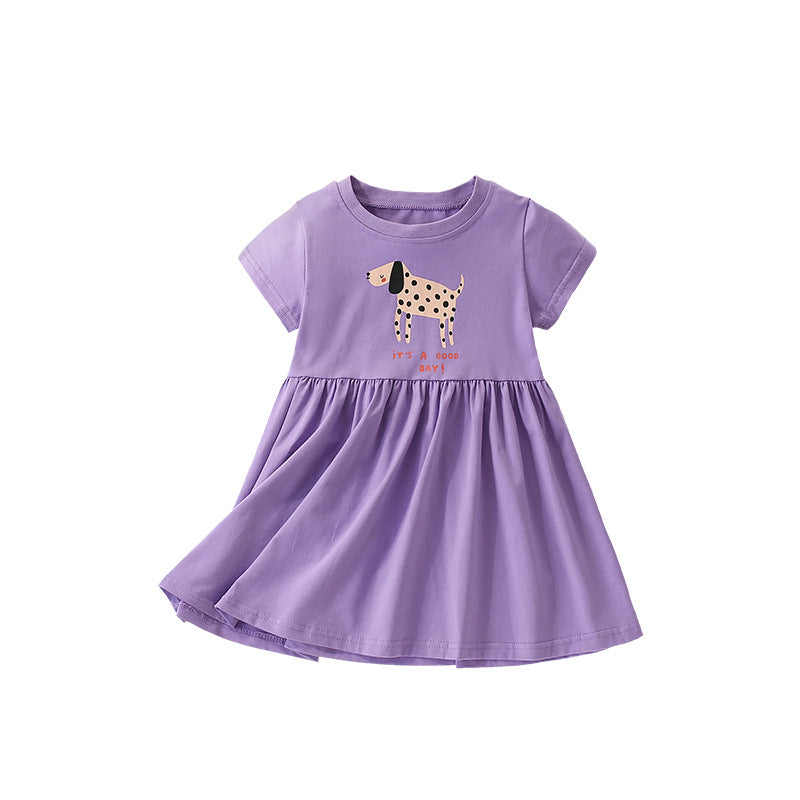 Summer Arrival Animals Cartoon Pattern Short Sleeves Dress for Stylish Girls, MyKids-USA®, Baby & Toddler Dresses, MyKids-USA - Size/Age - 100 (2-3Y) - Color - Purple -  -  - TR2505122120-A