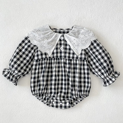 Autumn Baby Girls French-style Flowers Pattern Collar Long Sleeves Plaid Onesies and Dress – Princess Sister Matching Set, MyKids-USA®, Baby & Toddler Outfits, MyKids-USA - Size/Age - 66 (3-6M) - Color - Black -  -  - TR2506232104-A