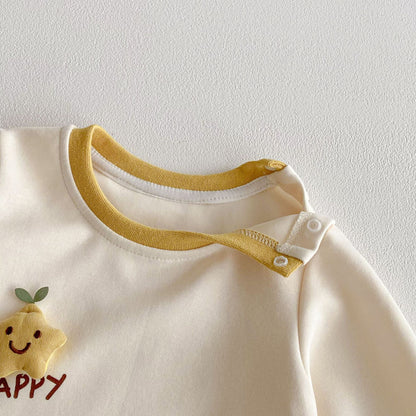 Spring Arrival Baby Unisex Long Sleeves Color Patchwork Cartoon and Letters Pattern Rompers