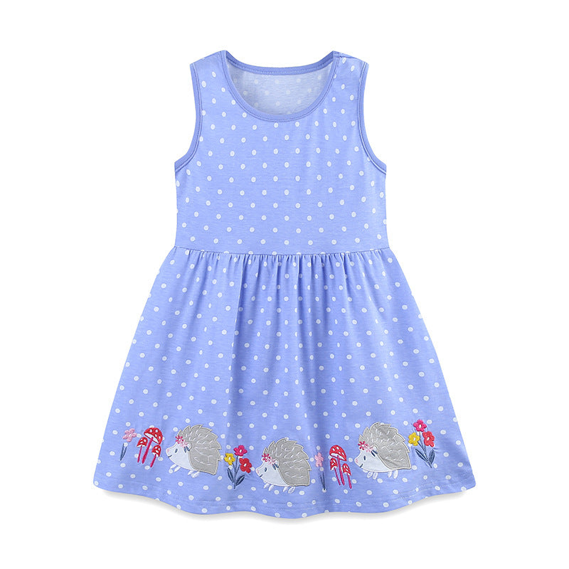 Summer Pure Cotton Animals and Flowers Pattern Sleeveless Dress for Stylish Girls, MyKids-USA®, Baby & Toddler Dresses, MyKids-USA - Size/Age - 90 (12-24M) - Color - Blue -  -  - TR2505152328-A