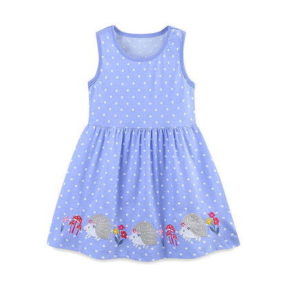 Summer Pure Cotton Animals and Flowers Pattern Sleeveless Dress for Stylish Girls, MyKids-USA®, Baby & Toddler Dresses, MyKids-USA - Size/Age - 90 (12-24M) - Color - Blue -  -  - TR2505152328-A