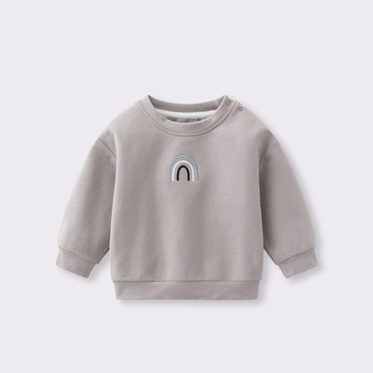 Baby Unisex Kids Plain Rainbow Embroidery Logo Crew Neck Long Sleeve Pullover