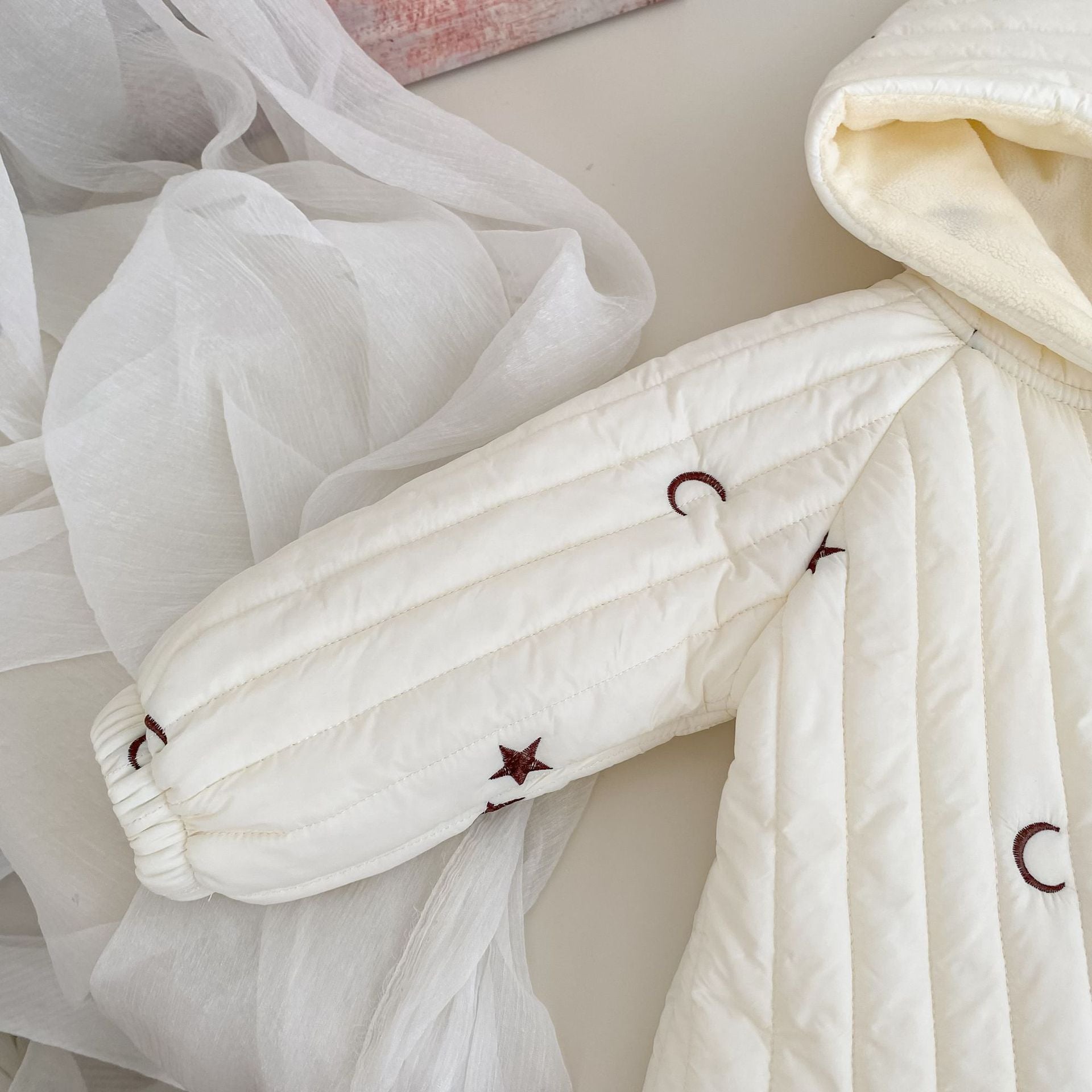 Winter Arrival Baby Kids Unisex Moons and Stars Pattern Long Sleeves Fleece-lined Hooded Coat, MyKids-USA®, Puffer Jackets, MyKids-USA -  -  -  -  -  -  - 