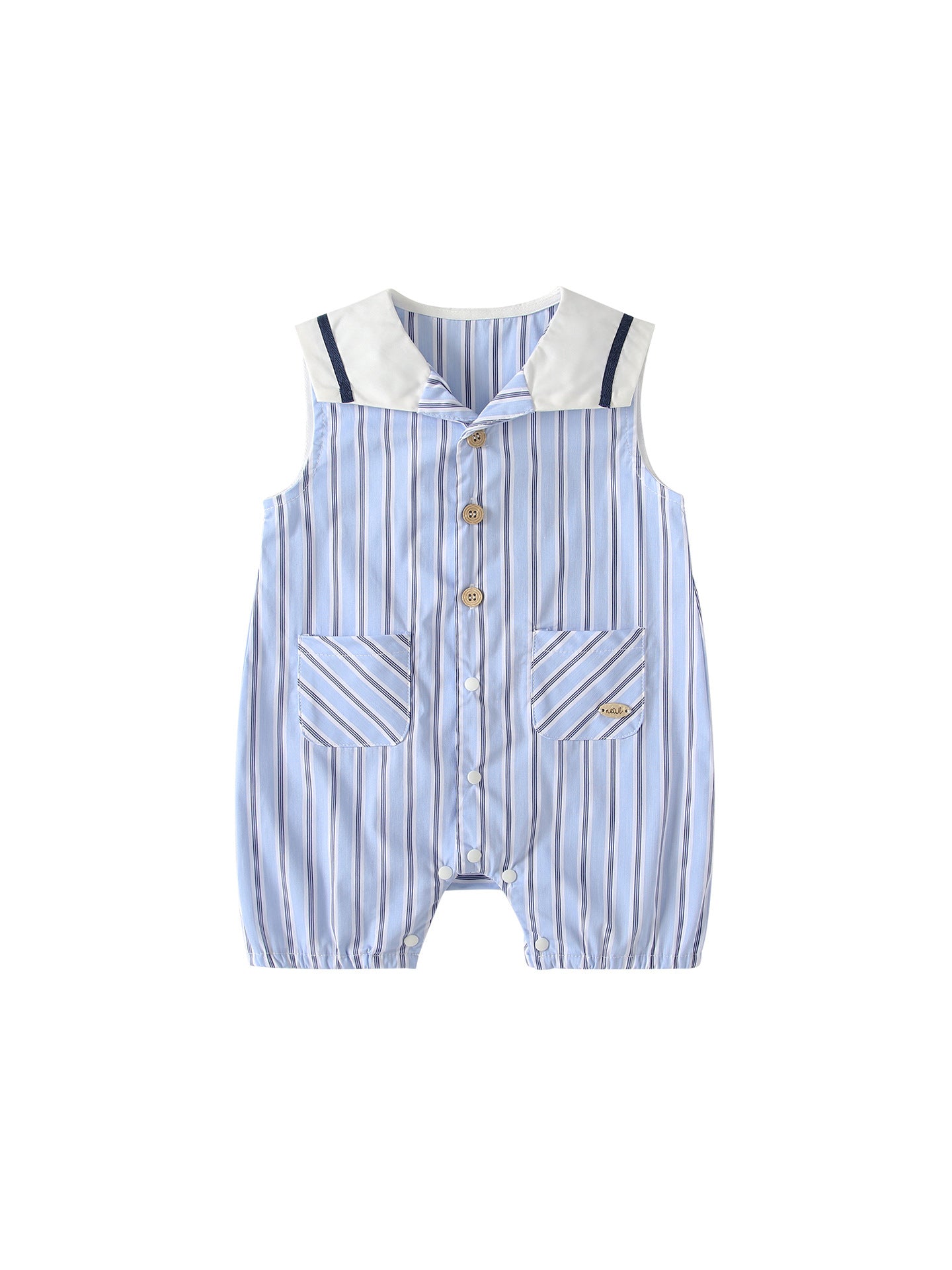Summer Arrival Baby Boys Sleeveless Striped Pattern Preppy Rompers Bodysuits