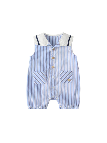 Summer Arrival Baby Boys Sleeveless Striped Pattern Preppy Rompers Bodysuits