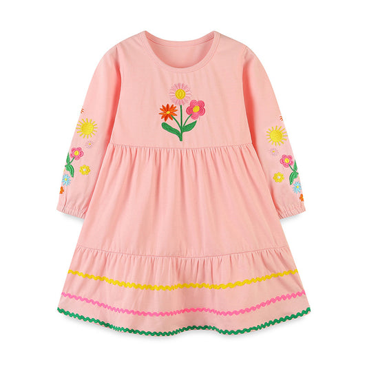 Adorable Floral Embroidered Dress: A Sweet Round Neck Princess Dress For Girls, MyKids-USA®, Baby & Toddler Dresses, MyKids-USA - Size/Age - 110 (3-5Y) - Color - Pink -  -  - TR2311290930-A