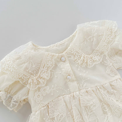 Summer Arrival Baby Girls Cute Solid Color Floral Embroidery Short Sleeves Dress Design Patchwork Onesies, MyKids-USA®, Baby & Toddler Dresses, MyKids-USA -  -  -  -  -  -  - 