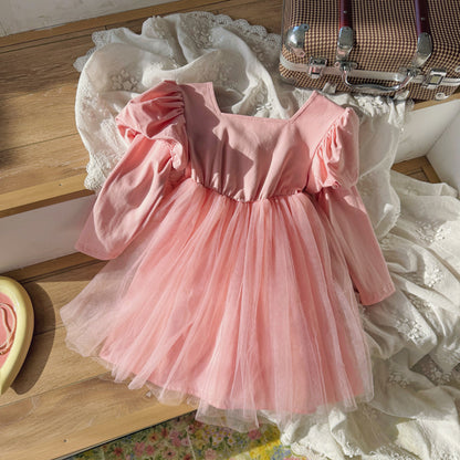 Autumn Baby Kids Girls Long Sleeves Solid Color Tulle Patchwork Dress, MyKids-USA®, Baby & Children's Dresses, MyKids-USA -  -  -  -  -  -  - .