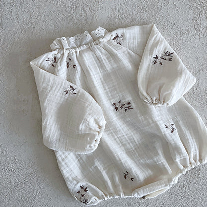 Summer and Spring Arrival Baby Girls Long Sleeves Lace Trim Collar Floral Bodysuit