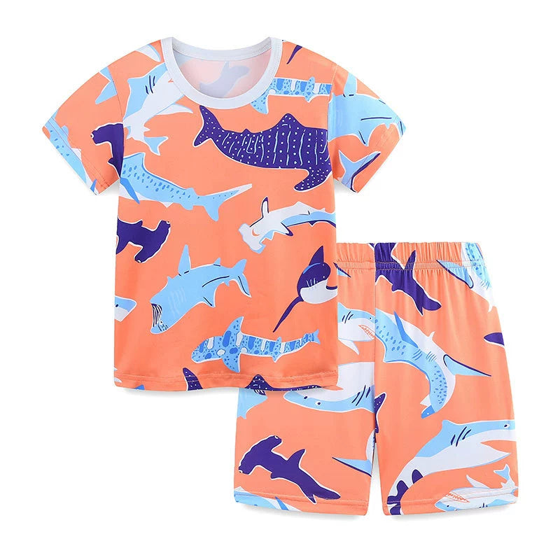 Summer Baby Kids Cartoon Whales Pattern T-shirt and Shorts Casual Clothing Set for Boys, MyKids-USA®, Baby & Toddler Outfits, MyKids-USA - Size/Age - 100 (2-3Y) - Color - Orange -  -  - TR2506141728-A