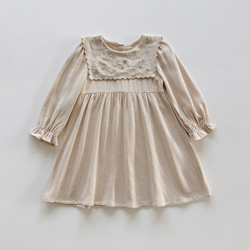 Arrival Autumn Girls Flowers Embroidered Pattern Long Sleeves Dress, MyKids-USA®, Baby & Toddler Dresses, MyKids-USA - Size/Agw - 90 (12-24M) - Color - Beige -  -  - TR2507302313-A