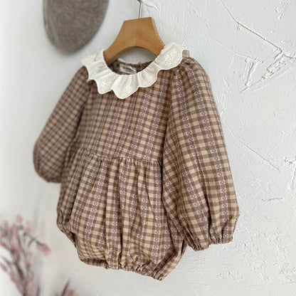 New Autumn Infant Baby Girl Grid Design Dress & Onesie