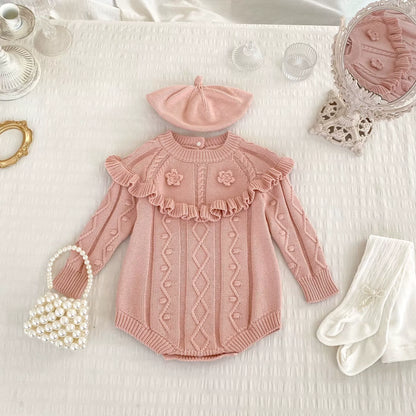 Autumn Arrival Baby Girls Knitted Long Sleeves Geometric Jacquard Pattern Onesies, MyKids-USA®, Baby One-Pieces, MyKids-USA - Size/Age - 66 (3-6M) - Color - Pink -  -  - TR2508191938-B