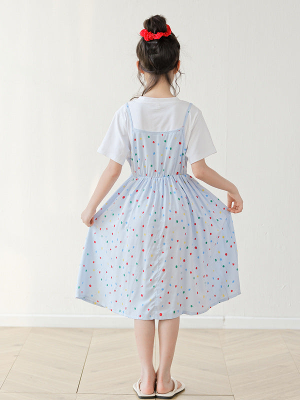 Summer Arrival Short Sleeves Polka Dots Pattern Dress for Stylish Girls