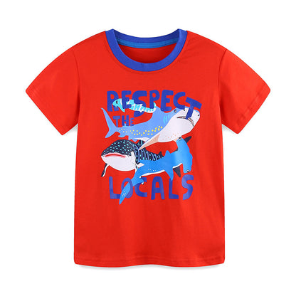 Summer Boys’ Animals Whales Cartoon Pattern T-shirt in European and American Style, MyKids-USA®, Baby & Toddler Tops, MyKids-USA - Size/Age - 90 (12-24M) - Color - Red -  -  - TR2506171740-A